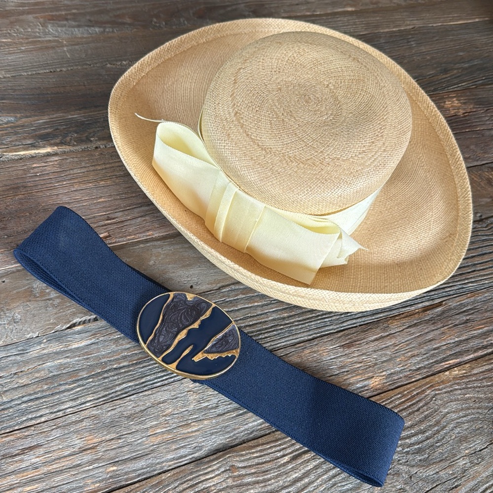 Vintage Nan‎ Lewis 80’s navy enamel stretch belt EVC OS